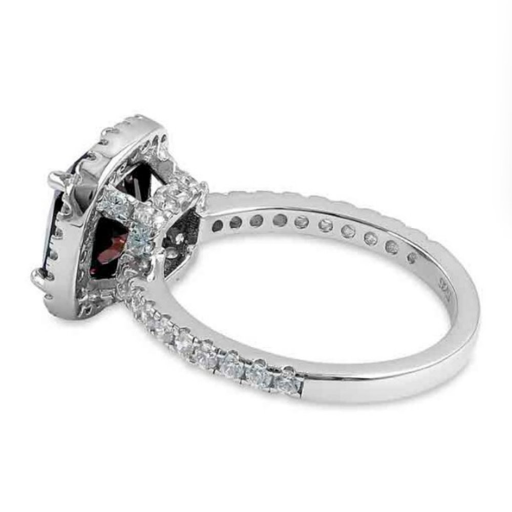 925 STERLING SILVER Cushion Cut Chocolate CZ Halo Ring - Picture 14 of 16
